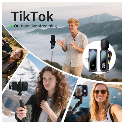 Wireless Lavalier Microphone with Magnetic Clip & LED Display, Mini Lapel Mic，Wireless Microphone for iPhone,Android, iPad, for Video Recording, Streaming, Interview, Vlog,Tiktok,YouTube - size: All iPhones & Androids (LED Display)
