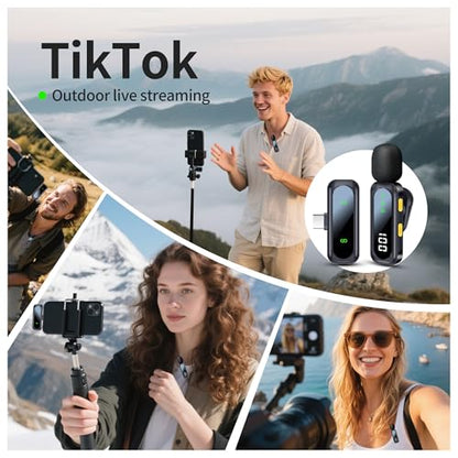 Wireless Lavalier Microphone with Magnetic Clip & LED Display, Mini Lapel Mic，Wireless Microphone for iPhone,Android, iPad, for Video Recording, Streaming, Interview, Vlog,Tiktok,YouTube - size: All iPhones & Androids (LED Display)