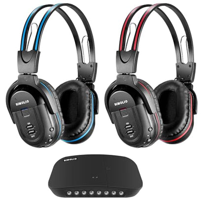 SIMOLIO Dual Wireless Headphones for TV with Transmitter, 2 Channel IR TV Headphones for Home Theater/Outdoor Movie/Car DVD, Tone Control & Optical/RCA/AUX Support, Plug N Play, No Audio Delay - style: 2 Pack