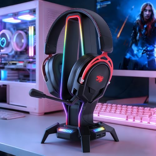 K98 Gaming Headset with Mic, Wired Over Ear Headphones for PC, PS5, PS4, Xbox One, 50mm Stereo Surround Sound, Aluminum Frame, Memory Foam Ear Cushions, Noise Cancelling Mic (Black/Red) - color: Black