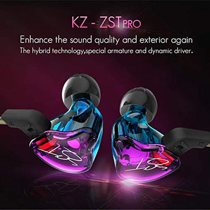 KZ ZST in Ear Monitor Headphone Hybrid Banlance Armature with Dynamic in-Ear Earphone 1BA+1DD Wired Earbuds HiFi Headset Gaming IEMS with Detachable Cable for Gamers,Musicians - color: Purple, style: without Mic