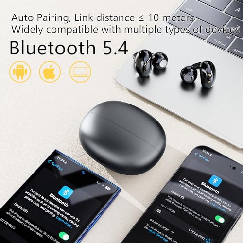 Clip On Earbuds Bluetooth 5.4, Open Ear Wireless Headphones with ENC Mic, 40H Playtime Ear Clip Earbuds, Lightweight Comfortable Fit with Touch Control for Sport