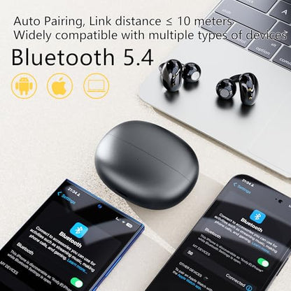 Clip On Earbuds Bluetooth 5.4, Open Ear Wireless Headphones with ENC Mic, 40H Playtime Ear Clip Earbuds, Lightweight Comfortable Fit with Touch Control for Sport
