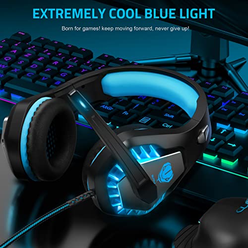 Pacrate Gaming Headset with Microphone for PC PS4 PS5 Headset Noise Cancelling Gaming Headphones for Laptop Mac Switch Xbox One Headset with LED Lights Deep Bass for Kids Adults Black Blue - color: Black Blue