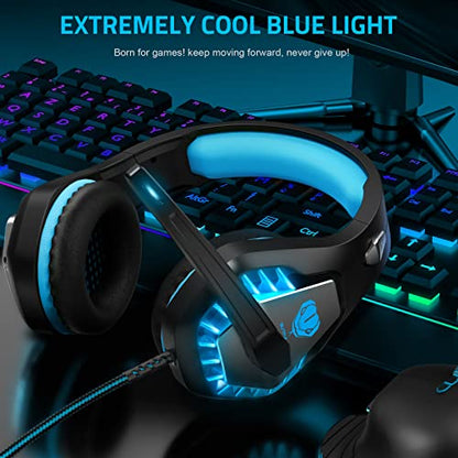Pacrate Gaming Headset with Microphone for PC PS4 PS5 Headset Noise Cancelling Gaming Headphones for Laptop Mac Switch Xbox One Headset with LED Lights Deep Bass for Kids Adults Black Blue - color: Black Blue