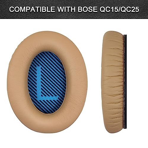 Replacement Ear Pads for Bose QuietComfort 35 35 II 15 25(qc 35 25 15/QC35 ii), Headphone Ear Covers, High Density Memory Cotton, Soft Leather, Adaptive Noise Isolation Headphones Pads Cushions - color: khaki, style: QC25