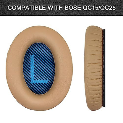 Replacement Ear Pads for Bose QuietComfort 35 35 II 15 25(qc 35 25 15/QC35 ii), Headphone Ear Covers, High Density Memory Cotton, Soft Leather, Adaptive Noise Isolation Headphones Pads Cushions - color: khaki, style: QC25
