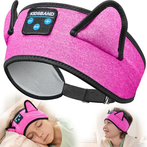 KIDSBAND Kids Headband Headphones, Baby Headphones, Wireless and Wired Playback 3.5 MM Jack for School, Foldable Adjustable Children Headset for Girls Boys,Kindle Tablet Cellphones Airplane Travel - color: RoseRed