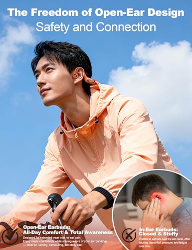 Bone Conduction Headphones, Open Ear Headphones with MP3 Mode 32GB, 10Hrs Playtime IP68 Waterproof Swimming Headphones Secure Fit for Running, Cycling, Work, Gift（Orange）