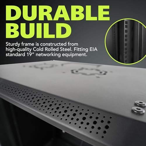 Pearington 12U Server Rack Enclosure with Glass Door, Cooling Fan, Locks, & Removable Side Panels - 12U Wall Mount Network Cabinet - size: 12U Rack
