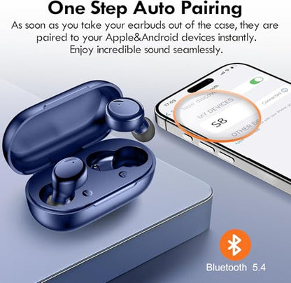 Lanteso True Wireless Earbuds Bluetooth 5.4, in Ear Headphones | 48H Playtime,Light Weight, Built in Mic, Premium Sound with Deep Bass, Clear Calls for Sports Workout Blue - color: Blue