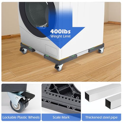 Nefish Heavy Duty Dolly for Washing Machine Adjustable Mini Fridge Stand washer Dryer Stand Mobile Roller Universal Dolly Cart with 4 Lockable Wheels Mobile Base Stand for Washer Dryer Refrigerator - color: Grey