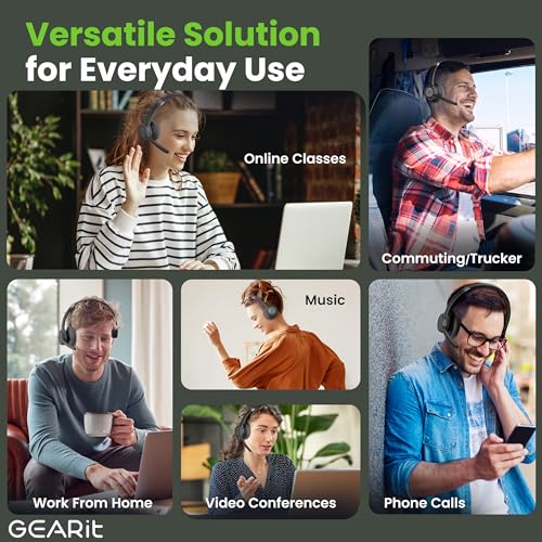 GEARit Wireless Bluetooth Headset with Mic - 35 Hrs Talk Time - for Trucker, w/Noise Cancelling Microphone & Mute Button - Easy to Set Up Wireless for Work, Phone Calls, Homes, Offices - size: MONO Headset w/ 35 Hrs Talk Time