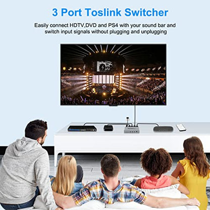 3 Port Digital Toslink Optical Fiber Audio Switch Splitter 3X1 (3 in 1 Out),3 Port Spdif Toslink Optical Switch for TV PS5 PS4 PS3 Xbox Blue-Ray DVD HDTV with Optical Cable