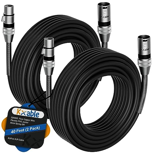 XLR Microphone Cables (40FT, 2-Pack), XLR Male to Female Balanced Mic Cable, 3-Pin Shielded Speaker Cord, Zinc Alloy Connectors, Premium 22AWG Pure Copper, Metal Spring SR, Recording Studio, Podcast - size: 40FT, style: 2-Pack