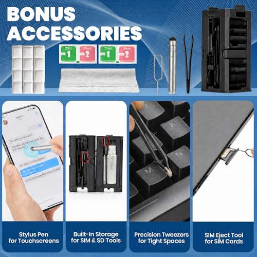 Upgrade Phone Cleaning Kit 47PCS, iPhone Cleaning Kit, Airbud AirPods Cleaning Kit, Keyboard, Charging Port Cleaner for Apple Lightning/Android USB-C - Includes Putty, Cloth & Wipes (Black) - color: Black (47PCS)