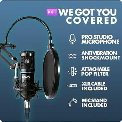 Movo PodPak4A 4-Pack Universal XLR Condenser Microphone Podcast Equipment Bundle for 4 - Includes Cardioid Mics, Desk Mount Stands, Shock Mounts, Pop Filters, and Audio Cables - Podcasting, YouTube - style: 4 Pack