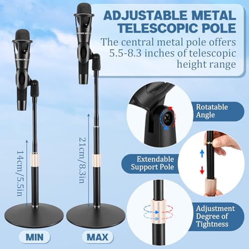 Xuhal 2 Pack Desktop Microphone Stand with Base Flexible Gooseneck Adjustable Height from 5.5'' to 14'' Universal Mic Clip Mic Stand for Podcasting Gaming Streaming Meetings Lectern Podium Studio