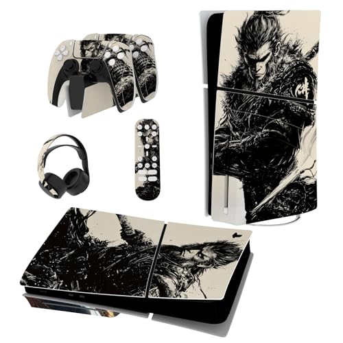 PlayVital Full Set Skin Sticker for ps5 Slim Console Disc Edition (The New Smaller Design), Vinyl Skin Decal Cover for ps5 Controller & Headset & Charging Station - Inkblade Wukong - color: Inkblade Wukong