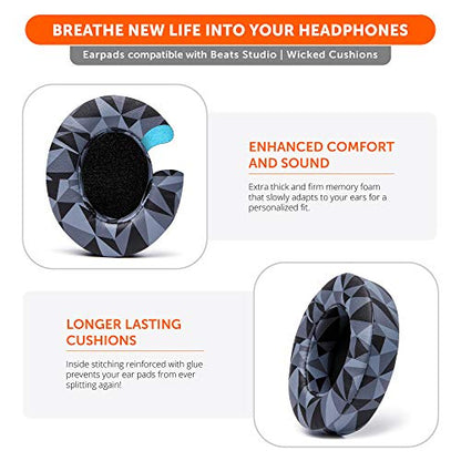 WC PadZ Studio 2 & 3 - Ear Pads for Beats Studio 2, 3 Wired & Wireless | Made by Wicked Cushions | Does NOT Fit Beats Solo (B0501, B0500). PU Leather, Enhanced Foam & Stronger Adhesive | Geo Grey - color: Geo Grey