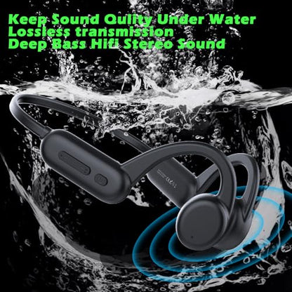 IHAO Swimming Headphones True Bone Conduction Open Ear Headset MP3 Player Built-in 32G Memory IP68 Underwater Waterproof Stereo Bluetooth Earphone for Driving Bicycling Running Skiing-X18 Black - color: X18 Black