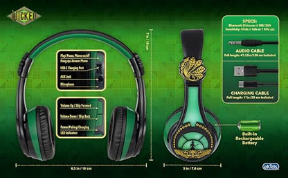 Wicked Elphaba Bluetooth Headphones for Kids, Wireless Headphones for School, Home, or Travel (Wicked Elphaba) - color: Wicked Elphaba