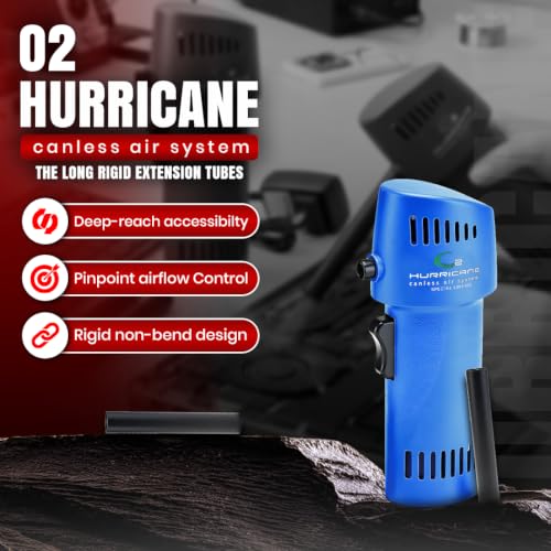 O2 Hurricane Air Duster - Rechargeable Air Blower with 200 MPH Airflow - 5 Attachments Dust Removal Tool - Compressed Air Alternative for Electronics, Computers & Car Detailing