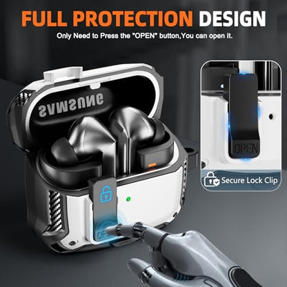 Safety Lock Case for Samsung Galaxy Buds3 FE/Pro/3 (White) | Compatible with MagSafe, with Phone Stand& Cleaning kit,Keychain, - color: A-A-white