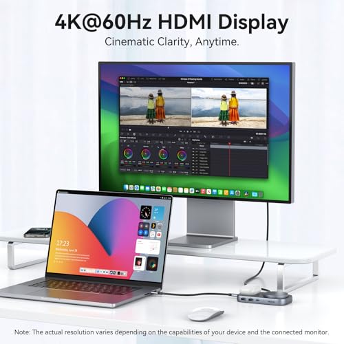 MOKiN USB C Hub with 15W Qi2 Wireless Charger, Laptop Docking Station to 4K HDMI, 100W PD, 10Gbps Ports, 15W+5W Wireless Charging Stand for iPhone 16/15/14/13 & Airpods, USBC Dock for MacBook/Windows