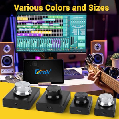 DROK USB Volume Knob, Small PC Computer Speaker Volume Control Audio External USB Volume Control Knob with 1-Key Mute Function Support Win7 8 10 XP Mac Vista Android, Black - color: Black, size: Small/Programmable