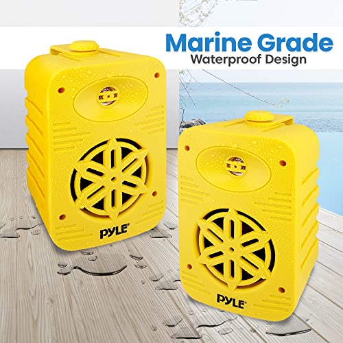 Pyle 500 Watt Bluetooth Indoor Outdoor Speakers Pair - Dual Waterproof 5.25” 2-Way Full Range Speaker System w/ 1/2” High Compliance Polymer Tweeter |Home, Boat, Marine, Deck, Patio, Poolside (Yellow) - color: Yellow