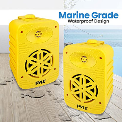 Pyle 500 Watt Bluetooth Indoor Outdoor Speakers Pair - Dual Waterproof 5.25” 2-Way Full Range Speaker System w/ 1/2” High Compliance Polymer Tweeter |Home, Boat, Marine, Deck, Patio, Poolside (Yellow) - color: Yellow