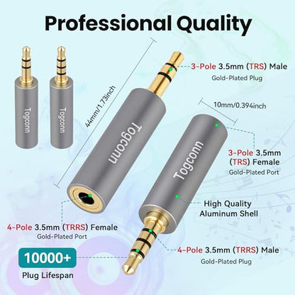 3.5mm TRS to TRRS/TRRS to TRS Audio Adapter 2 Pack - color: 3.5mm TRS to TRRS / TRRS to TRS, size: 2 Pack