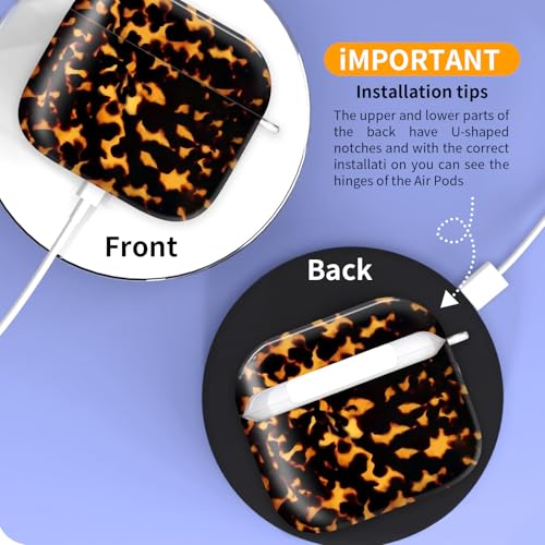 Cute Case Cover Compatible with AirPods 4th Generation 2024, Shockproof for Women & Girls with Cute Golden Round Buckle – Protective, Anti-Drop Design(Tortoiseshell) - color: Tortoiseshell