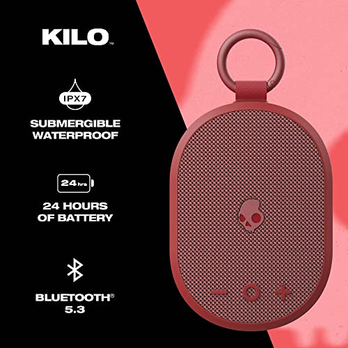 Skullcandy Kilo Wireless Bluetooth Speaker - IPX7 Waterproof Mini Bluetooth Speaker with 24 Hour Battery, Downward Firing Passive Radiator, and True Wireless Pairing - Perfect for Outdoor (Red)