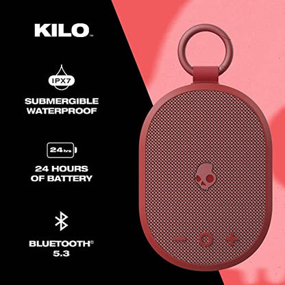 Skullcandy Kilo Wireless Bluetooth Speaker - IPX7 Waterproof Mini Bluetooth Speaker with 24 Hour Battery, Downward Firing Passive Radiator, and True Wireless Pairing - Perfect for Outdoor (Red)