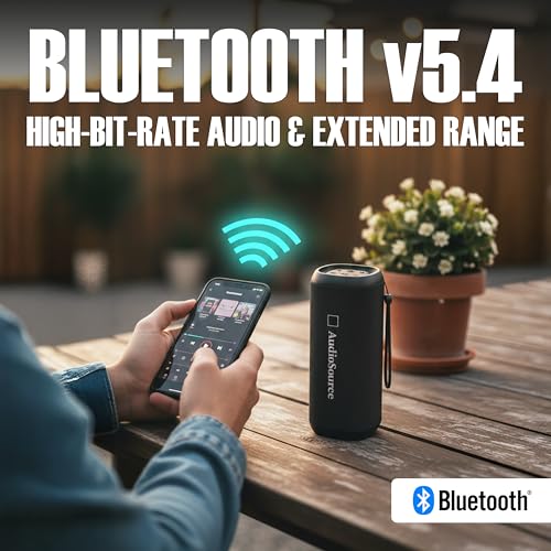 Audiosource Portable Bluetooth Speaker, 30W Loud Sound, Dual Passive Radiators for Deep Bass, Bluetooth 5.4, Auracast Multi-Speaker Pairing, IP67 Waterproof, 200ft Range, 12H Battery (Black) - color: Black