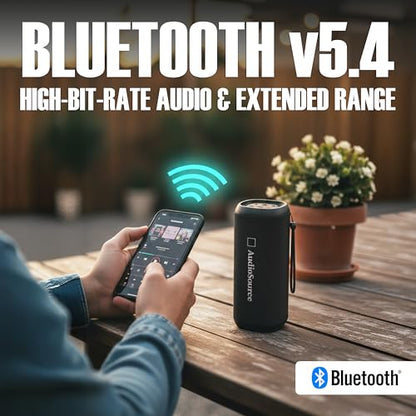 Audiosource Portable Bluetooth Speaker, 30W Loud Sound, Dual Passive Radiators for Deep Bass, Bluetooth 5.4, Auracast Multi-Speaker Pairing, IP67 Waterproof, 200ft Range, 12H Battery (Black) - color: Black