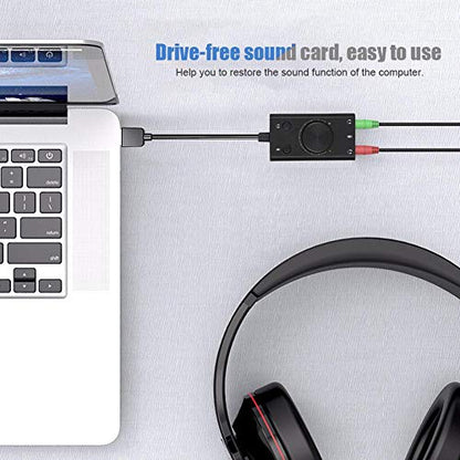 External Sound Card, USB Audio Adapter External Stereo Sound Card with 3.5mm Headphone and Microphone Jack, USB Multifunction Drive- Sound Card with Indicator