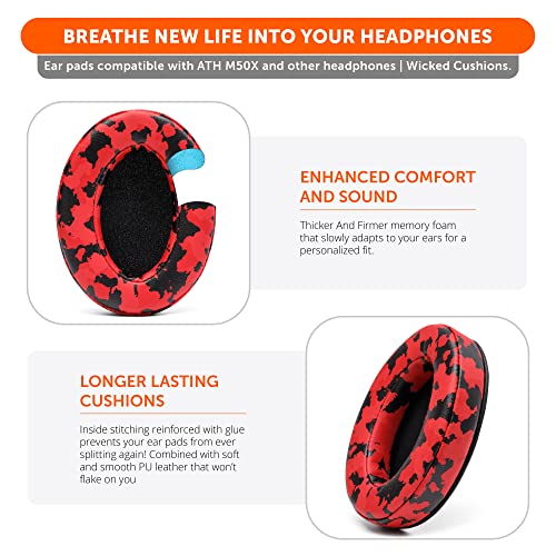 WC Wicked Cushions PadZ - Thick & Soft Ear Pads for ATH M50X / M40X / SteelSeries Arctis/HyperX Cloud & Alpha/Logitech G Pro X/Compatible with Over 50 Headphones | Red Camo - color: Red Camo