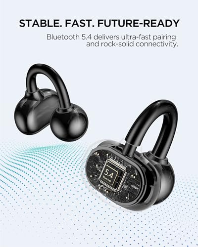 Clip on Wireless Bluetooth Earbuds, Open Ear Clip on Headphones with Mic, Waterproof, ENC Call, 40H Play, Hi-Fi Audio, All-Day Comfort, Perfect for Sports & Fitness (Black) - color: Black