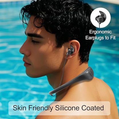 Tayogo W18 Swimming Headphones, IPX8 Waterproof Earbuds for Swimming with 32GB MP3 Player, Bluetooth 5.4, FM Radio & T6 Receiving Mode, in-Ear Underwater Headphones for Lap Swimming - color: BK