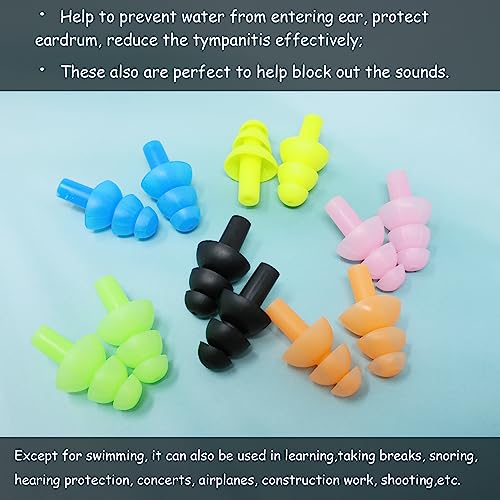 Honbay 6Pairs Reusable Silicone Swimming Earplugs Soft and Flexible Ear Plugs for Swimming, Learning, Hearing Protection, Concerts, Airplanes, Shooting, etc