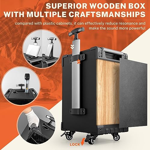 GTSK10-3 3-Way Portable Bluetooth PA Speaker System w/Wireless Mics – 10" Karaoke Speaker with Subwoofer, FM Radio, TWS, Rolling Wheels & Rechargeable Battery for Parties, Events, Game Day & Outdoors