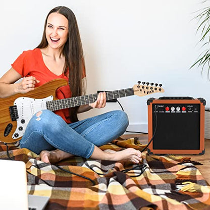 LyxPro Electric Guitar Amp 20 Watt Amplifier Built in Speaker Headphone Jack and Aux Input Includes Gain Bass Treble Volume and Grind - Mahogany - color: Mahogany, size: 20 Watt