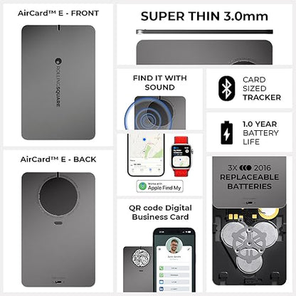 Rolling Square AirCard E, Replaceable Batteries Wallet Tracker Bluetooth Find My Network Compatible with Business Card QR Code - 0.12in Super Thin