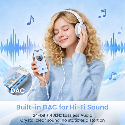 Apple MFi Certified Lightning to 3.5mm Headphone Jack Adapter 2 Pack with Microphone – Hi-Fi Audio Dongle Aux Converter Cable with DAC Chip Earphones Adapter Compatible with iPhone 14/13/12/11/XR/8/7
