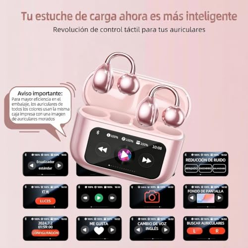 Open Ear buds,Clip On Earbuds Wireless with Touchscreen Case, Lightweight 4g , Bone Conduction Headphones for Running, Workouts , 50H Battery for Glasses wear , small ears,Bluetooth 6.0 , Rose Gold - color: Rose Gold