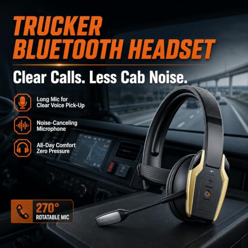 Trucker Bluetooth Headset, Bluetooth 6.0 Wireless Headset with ENC Noise Cancelling Mic, 58H Play Time, Hands-Free Headset for Truck Drivers, Office Calls & Driving-Gold - color: Gold