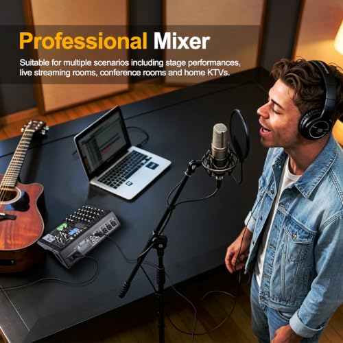 Audio Interface for PC, 6-Channel Audio Mixer Built-In Sound Card Effects, Interface for Recording Music, Compatible with Microphones for Podcast, Live Stream, Vocal Recording, DJ & Karaoke